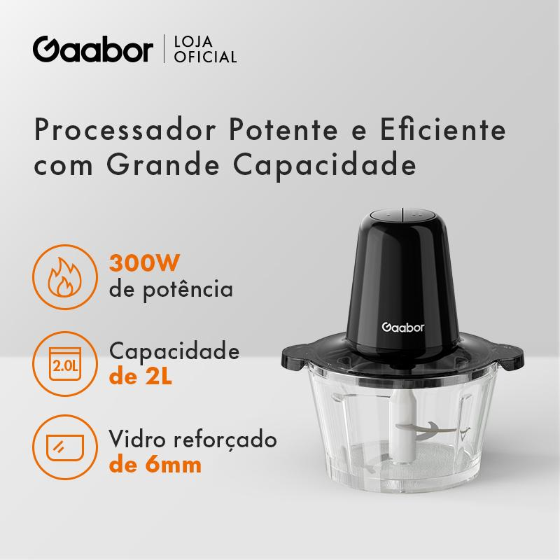 Processador Gaabor 300W, 2 litros e vidro reforçado de 6mm